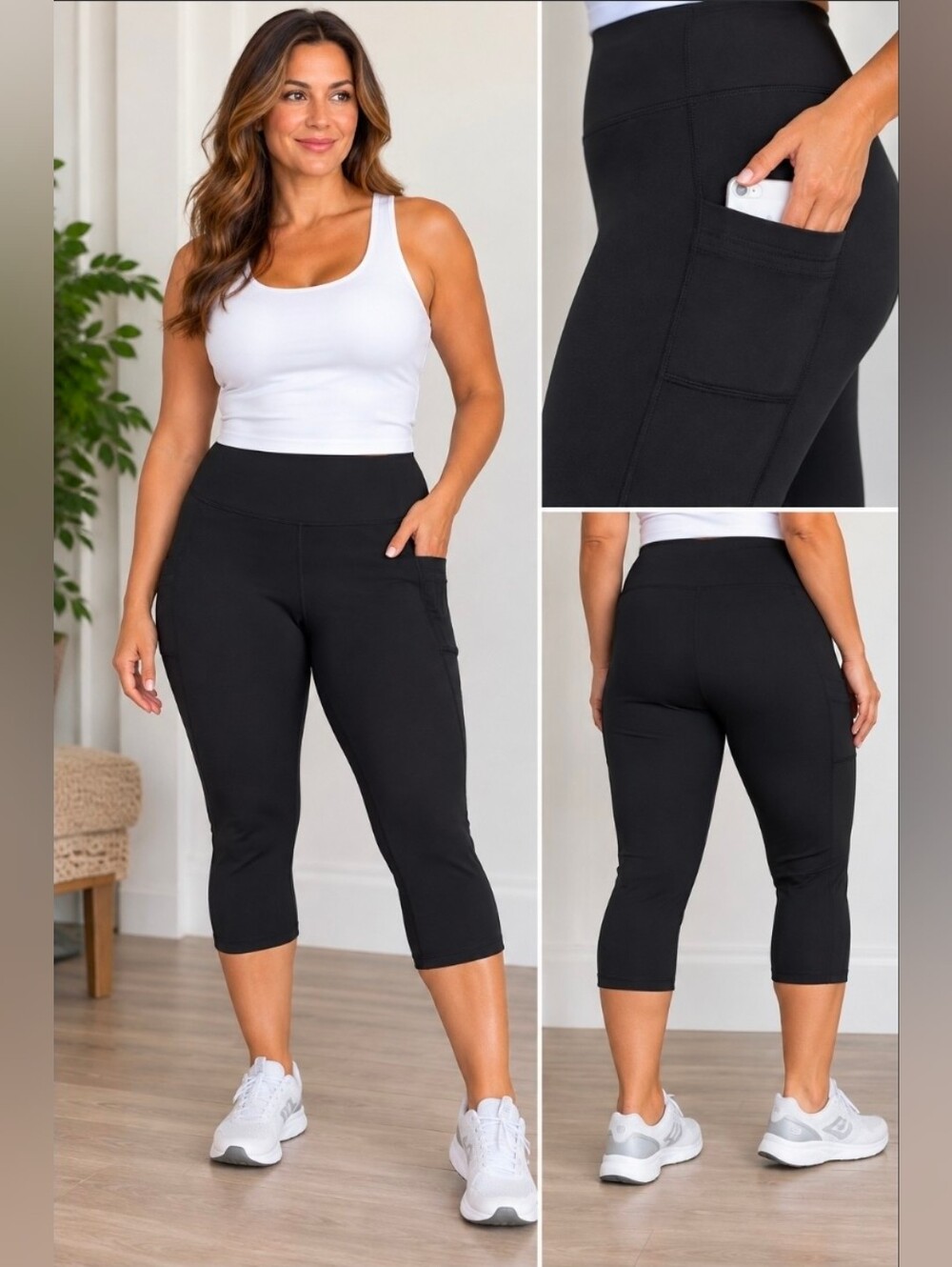 Skechers Black High-Waist Capri Leggings with side pockets